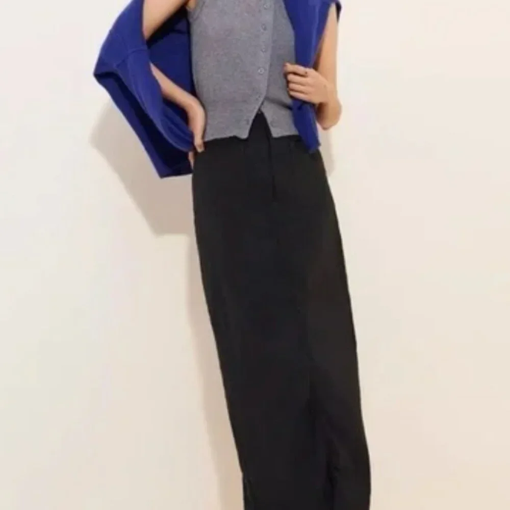 Maeve By Anthropologie The Colette Maxi Skirt Women's Size M Black Stretch - Picture 1 of 10